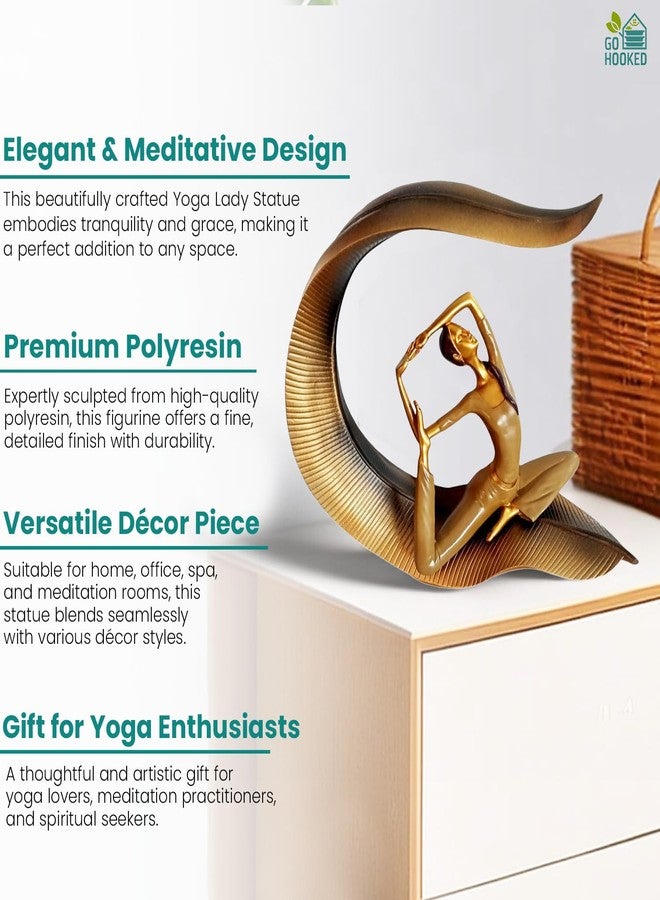 Go Hooked Yoga Lady Statue Polyresin Meditating Woman Figurine for Home & Office Décor 22Cm | Elegant Yoga Showpiece | Zen Décor | Namaste Meditation Idol | Decorative Woman Statue (Gold) - Image 2